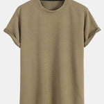 Short Sleeve Stripe Jacquard Arc Hem T-Shirt