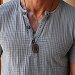 Men's Casual Waffle Henley Neck Slim Fit Short Sleeve T-Shirt