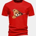 Regular Fit Zipper Bear Print Cotton T-Shirt
