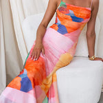 Spaghetti Strap Printed Bodycon Maxi Dress