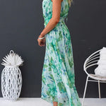 Margovil V Neck Waisted Cut Out Floral Pleated Maxi Dress