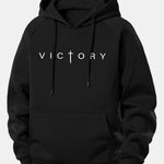 Victory Slogan Print Drawstring Hoodie