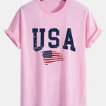 Regular Fit USA Flag Print Cotton T-Shirt