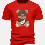 Regular Fit Stripe Bear Print Cotton T-Shirt