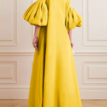 Loose Flower Shape Solid Color Stand Collar Lantern Sleeves Maxi Dresses