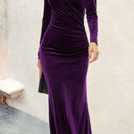 Velvet V-neck pleated hip skirt elegant fishtail slim dress evening dress