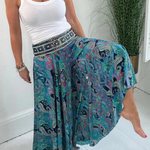 Ethnic Paisley Print Elastic Patchwork Waist Pocketed Lightweight Pants