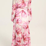 Island Girl Floral Print V-neck Long Sleeve Tie Slit Holiday Maxi Dress
