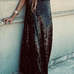 Twas The Night Sequin Round Neck Sleeveless Drape Loose Maxi Dress