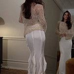 Fashion Sequined Hollow Long Sleeve Loose Knit Top