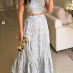 Fashion Sexy Suspender Top Elastic Waist Long Skirt Set