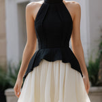 Halter Neck Peplum Layered Midi Dress
