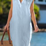 Cotton Linen Sleeveless Solid Color Loose V-Neck Dress