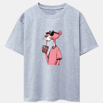 Pink Panther Print Drop Shoulder Oversize T-Shirt