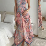 Halter Neck Open Back Floral Print Maxi Dress