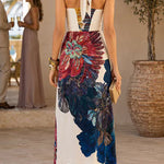Halter Neck Sleeveless Floral Print Maxi Dress