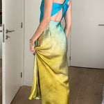 Margovil One Shoulder Back Cut Out Gradient Tie Dye Maxi Dress