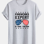 Regular Fit American Flag Sunglasses Print Cotton T-Shirt