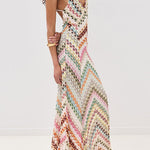 V Neck Open Back Colorful Print Maxi Dress
