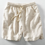 Linen And Rayon Blend Stand Collar Shirt & Linen Cotton Blend Drawstring Striped Shorts