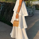 Margovil Spaghetti Strap Ruffle Layered Satin Maxi Dress