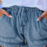 Margovil Drawstring Waist Pockets Raw Hem Shorts