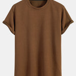 Short Sleeve Stripe Jacquard Arc Hem T-Shirt
