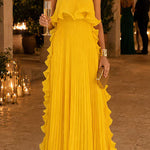 Margovil Elegant Strapless Tube Ruffle Pleated Maxi Dress
