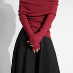 Margovil Off Shoulder Long Sleeves Ribbed Knit Sweater