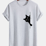 Regular Fit Black Cat Print Cotton T-Shirt