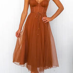 Margovil Open Back Waisted Swing Maxi Cami Tulle Dress