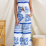 Elastic Waist Wide Leg Printed Pants