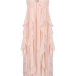 Margovil Sleeveless Open Back Ruffle Trim Slit Maxi Dress