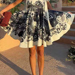 Margovil Bow Shoulder Sleeveless High Waist Floral Print Mini Dress