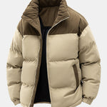 Corduroy Patchwork Hooded Puffer Jacket