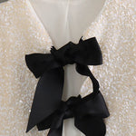 Margovil Long Sleeves Bow Detail Shiny Sequin Top