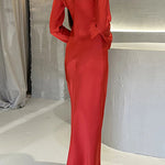 Margovil Round Neck Long Sleeves Satin Maxi Party Dress
