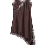 Margovil Spaghetti Strap Lace V Neck Irregular Hem Mini Dress