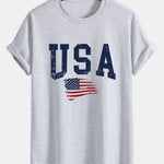 Regular Fit USA Flag Print Cotton T-Shirt