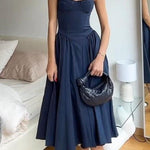 Margovil Spaghetti Strap Pocketed Corset Swing Midi Dress