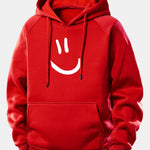 Smiley Face Print Drawstring Hoodie