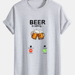 Regular Fit Beer Is Calling Print Cotton T-Shirt