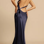 One Shoulder Backless Satin Maxi Party Dress