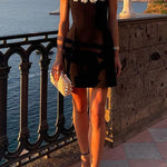 Margovil Strappy Floral Neckline Sleeveless Mini Dress