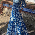 Off Shoulder Bell Sleeves Boho Print Swing Maxi Dress