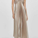 Halter Neck Pleated Metallic Maxi Dress