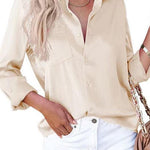 Margovil Lapel Long Sleeves Button Down Satin Shirt