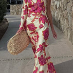 Margovil One Shoulder Long Sleeve Floral Print Maxi Dress
