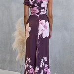 Asymmetrical Shoulder Floral Print Maxi Dress