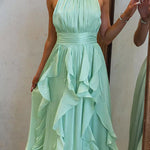 Halter Neck Waisted Ruffle Maxi Dress